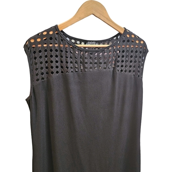 Clara Sunwoo Black Laser Cut Sleeveless Midi Shift Dress Size Medium Stretchy - Picture 5 of 9